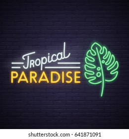 Tropical Paradise Neon Sign. Neon Sign, Bright Signboard, Light Banner. 