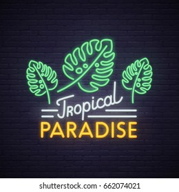 Tropical Paradise neon sign. Neon sign, bright signboard, light banner. 