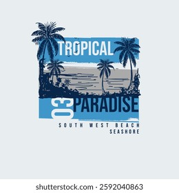 tropical Paradise seashore summer beach palm tree graphic tee vector illustration