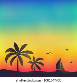 Tropical paradise - summer poster with palm trees and copyspace. Vector.