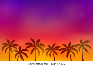 Tropical paradise - summer poster with palm trees and copyspace. Vector.
