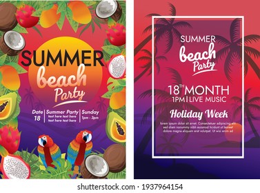 tropical paradise summer sunset beach party posterfor holiday