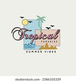 Tropical paradise Summer vibe beach minimal vector graphic print