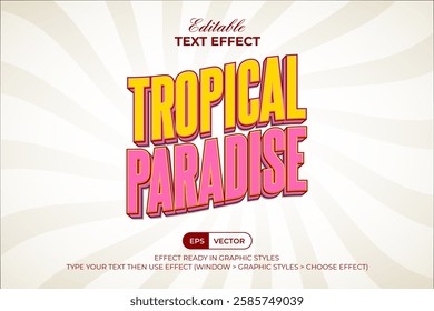 Tropical Paradise Text Effect Wave Summer Style Theme. Editable Text Effect Retro Vintage Design.