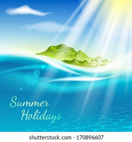 Tropical paradise vector background. Beautiful Seaside View Poster. Eps 10.