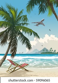 Tropical paradise. Vector illustration of the tropical beach.