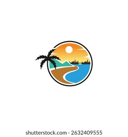 Tropical paradise within a circular emblem