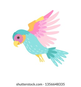 Tropical Parrot Bird with Colored Plumage Flying Vector Illustration