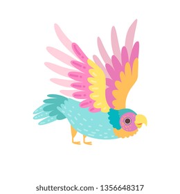 Tropical Parrot Bird with Iridescent Plumage Flying Vector Illustration