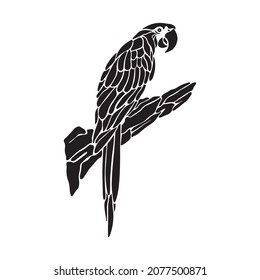 Tropical Parrot Bird Stencil. Parrot silhouette vector clip art