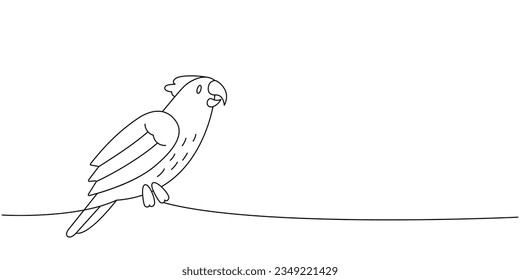 Tropical parrot, exotic bird one line continuous drawing. Animals accessories, pet toy supplies continuous one line illustration.