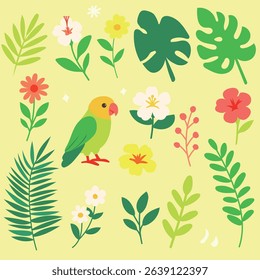 Tropical Parrot and Floral Vector Set – Colorful Summer Nature Elements