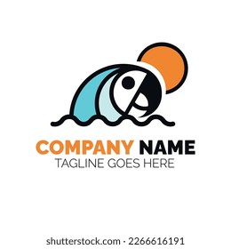 Tropical parrot logo.
Parrot with sun and waves linear style.
Vector abstract badge for design of natural, tropical, travel, eco concepts, beach, spa, animals, events.