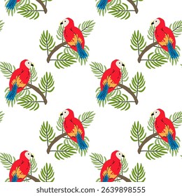 Tropical parrot pattern with green foliage for nature and wildlife design.