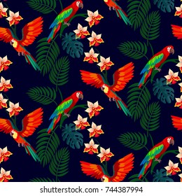 Tropical parrot seamless pattern background.