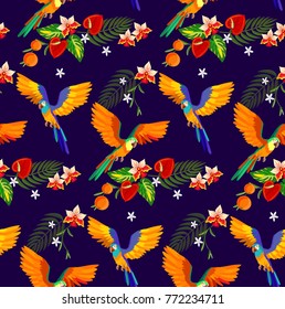 Tropical parrot seamless pattern background.