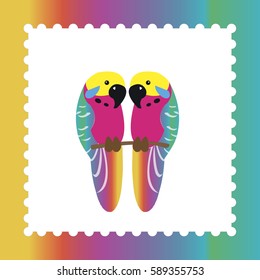 Tropical parrot set with colored feathers and wings.