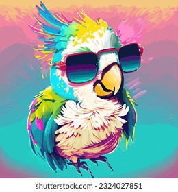 
loro tropical en gafas de sol, ilustración de arte de verano