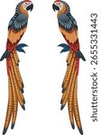 Tropical parrots collection. Vector isolated elements on the white background.