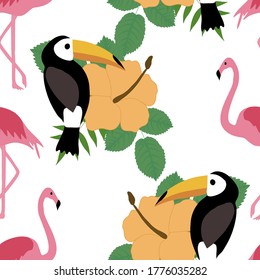 tropical parrots and flamingos, vector seamless pattern perfect to use on the web or in print