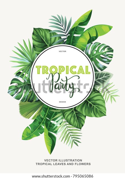 Tropical Party Invitation Palm Leaves Round Stock Vector (Royalty Free ...