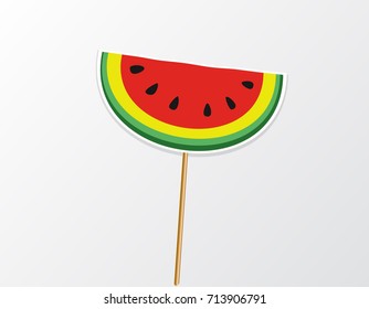 Tropical party photo booth prop on a stick watermelon inspired by summer. Hawaii vector element for party. 