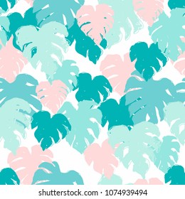 Tropical Pastel Palm Leaves with White Background 