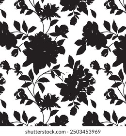 Tropical patchwork seamless pattern. Geometric shape pattern design. Floral two color silhouette pattern.