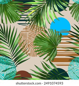 Tropical pattern. Abstract pattern. Paradise plants and flowers. Hawaiian pattern. Exotic, tropics