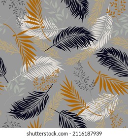 Patrón tropical con plantas y hojas abstractas. Patrón sin foco con hojas y plantas coloridas. Colorido y elegante diseño floral.