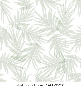 Tropical pattern background with palm leaves on white backdrop. Seamless green and white botanical backdrop. vector illustration.