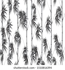 Tropical Pattern, Bamboo Background. Seamless texture for wallpapers, canvas, fabric. Vector seamless background with tropical plants. Aquatic blots and strokes.