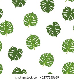 Tropical pattern with banana leaves on white. Vector seamless tropical pattern, summer vibes