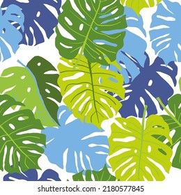 Tropical pattern with banana leaves on white. Vector seamless tropical pattern, summer vibes