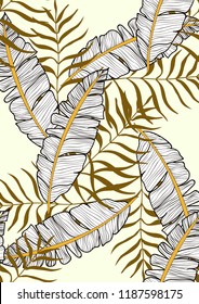 A tropical pattern with banana leaves. Painted tropical leaves. Seamless exotic pattern.