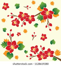 Tropical pattern with beauty red flowers. Hawaii beautiful red flowers pattern, summer flowers pattern, eps 10 Vector illustration.