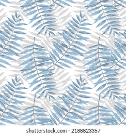 patrón tropical con hojas de palma azules, fondo tropical floral, adecuado para el diseño de tela, papel pintado, raspado y mucho más.