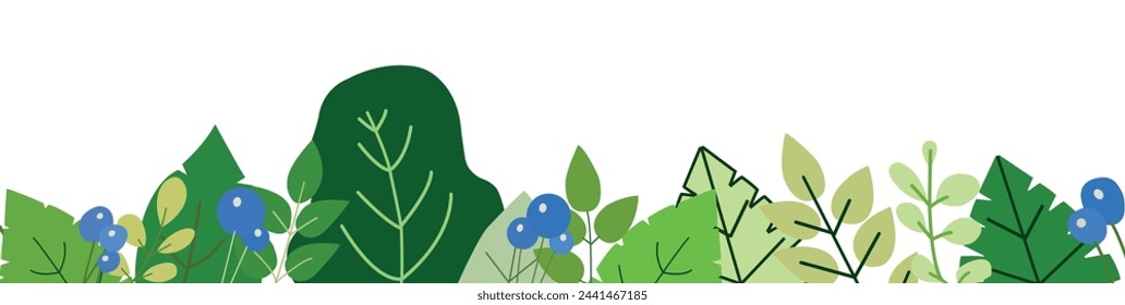 Tropical pattern with blueberries on a white background. Vector of green tropical leaves with blueberries on a white background. Eco-concept, banner. Put your logo on it. Vector Illustration EPS 10