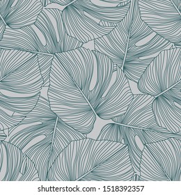 Tropical pattern, botanical leaf seamless pattern. Monstera leaves backdrop. Trendy design for fabric, textile print, wrapping paper. Vector illustration