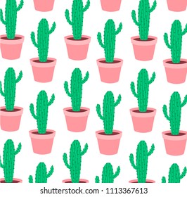 Tropical pattern with  cactuses. Vector illustration.