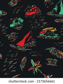tropical pattern color ful  pattern funny sharks   graphic palms