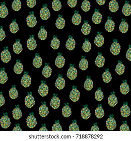 Tropical pattern with colorful exotic pineapples.Low poly crystals pop art style.For textile,texture,fabric,wallpaper and t-shirt design.Vector illustration.