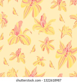 Tropical  pattern with colorful orchid flowers background. 