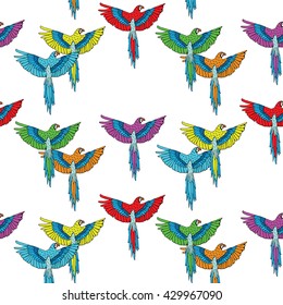 Tropical  Pattern with colorful parrots macaw