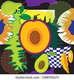 Tropical pattern. Colorful tropical poster design. Exotic leaves, flowers, plants and branches art print. For printing on Wallpaper and fabrics, handkerchiefs.