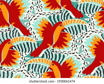 tropical pattern with cute and colorful tropical birds. pattern with colorful toucans