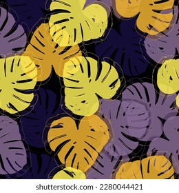 Tropical pattern design with flat monstera leaves in multicolored hand drawn and fun mosaic background Monstera pattern perfect for fabrics and decoration