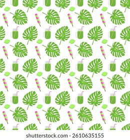 Tropical pattern with drinks and leaves design