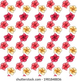 Tropical pattern with exotic flowers in cartoon style. Bright summer print for design and background.
