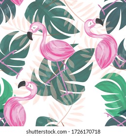 Tropical pattern with exotic nature and flamingo bird